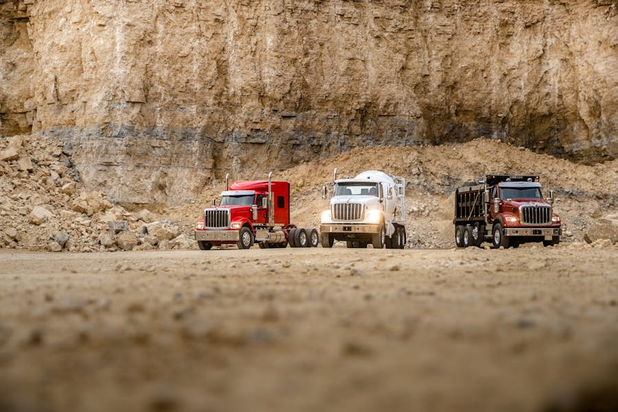 International trucks parked on gravel