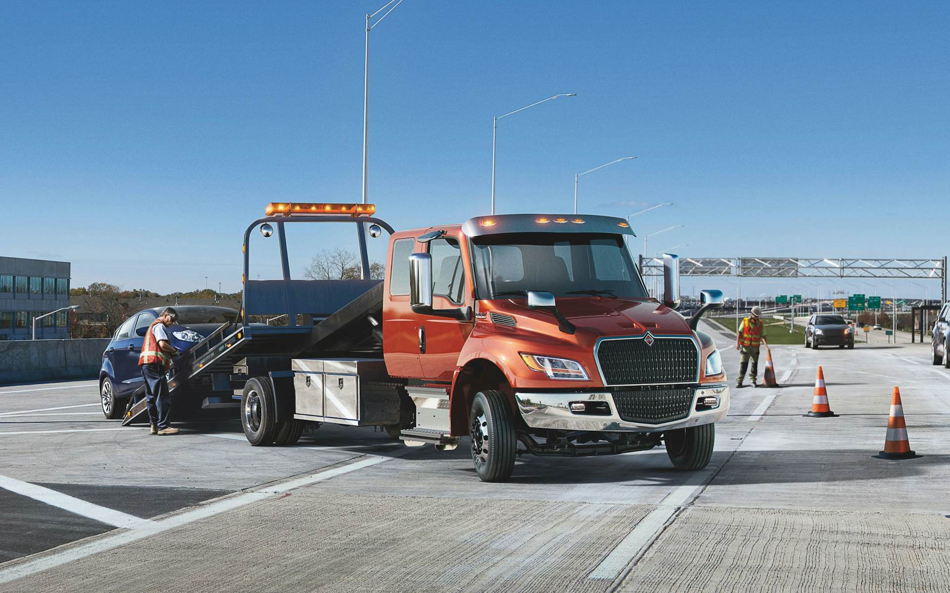 A tow truck on the road